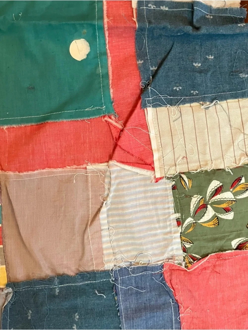 VTG Handmade Hand Pieced Stitched Scrap  57x63 Quilt Top Farmhouse Cottagecore